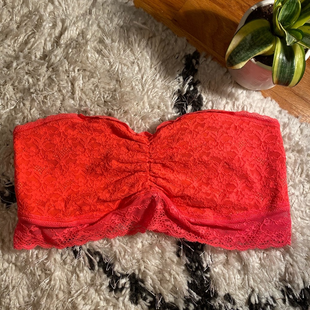Aerie Neon Pink Orange Salmon Lace Bandeau